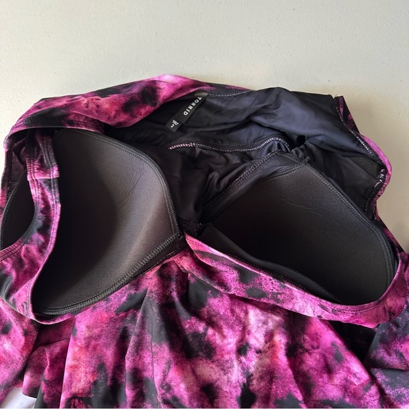 Torrid Wireless Short Asymmetrical Swim Dress With Brief 2X Black & Pink Tie Dye - Picture 7 of 12